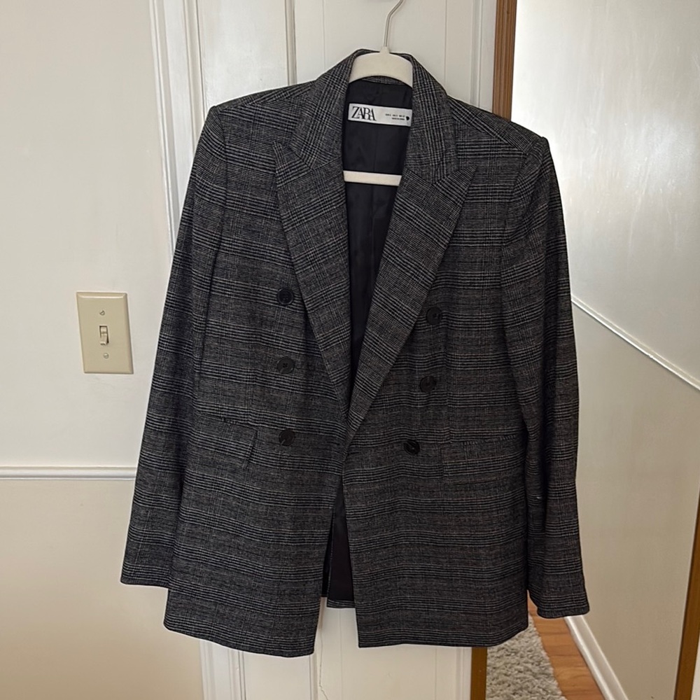 Zara oversized blazer - gray plaid - size small